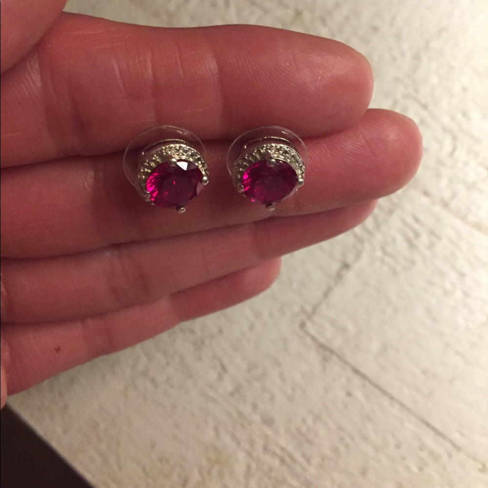 Engineered Ruby Crystal Earrings - image 3